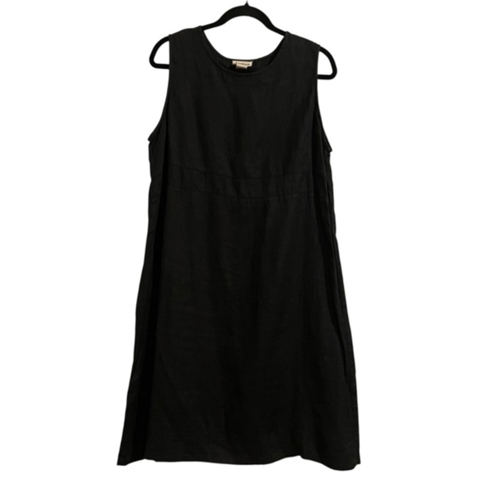 AEGEAN Black Turkish Linen Sleeveless Dress Coastal Lagenlook Minimalist Large